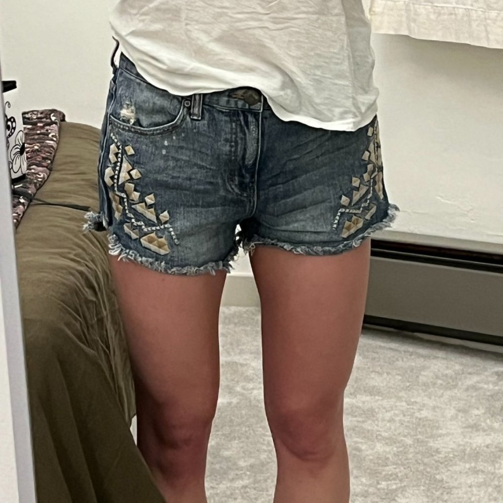 Free People Embroidered Denim Shorts